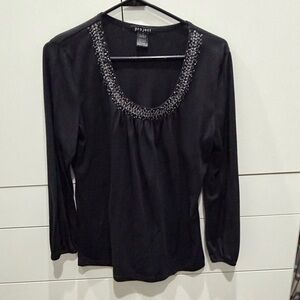 Source Unknown Elegant Black Beaded Blouse